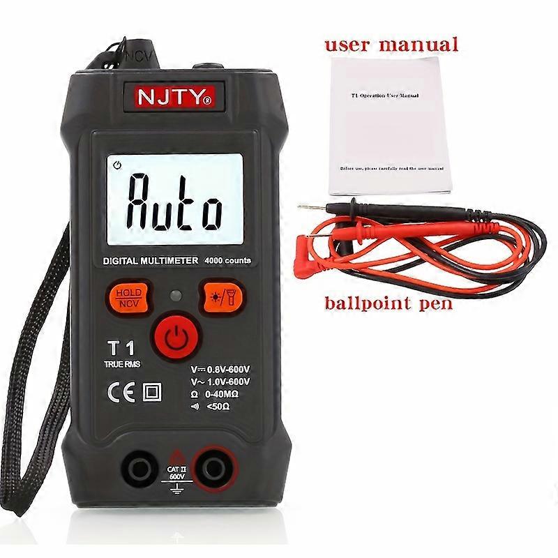 NJTY T1 Digital Multimeter, High Precision Intelligent Auto-Ranging, True RMS Measurement, Non-Contact Power Test, Auto-Off, ABS Material, Battery Pow