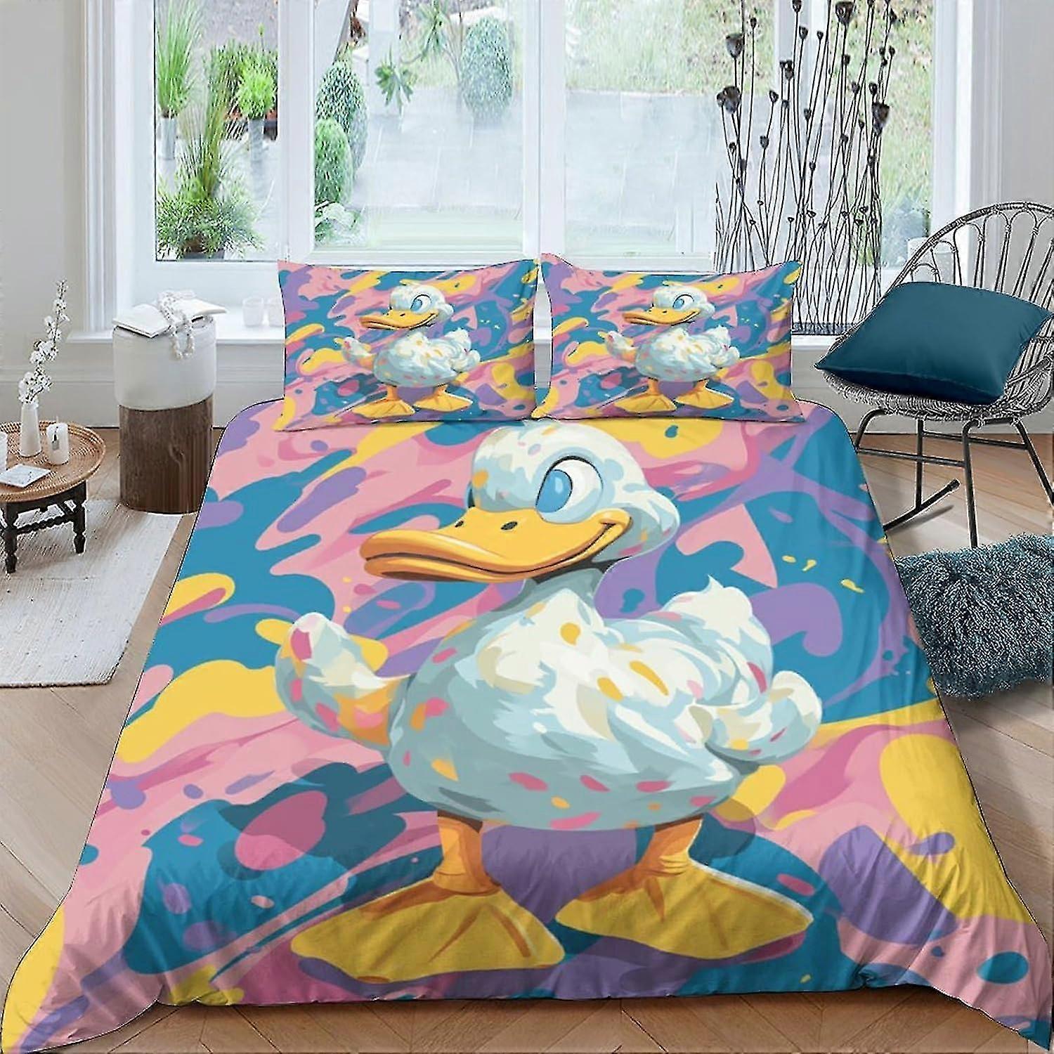 o3511 Bed Sheets Cute Duck Duvet Cover with Pillowcases 3D Printed Bedding Set with Zipper Closure Unique Design Anti-allergic Quilt Cover Double Bed