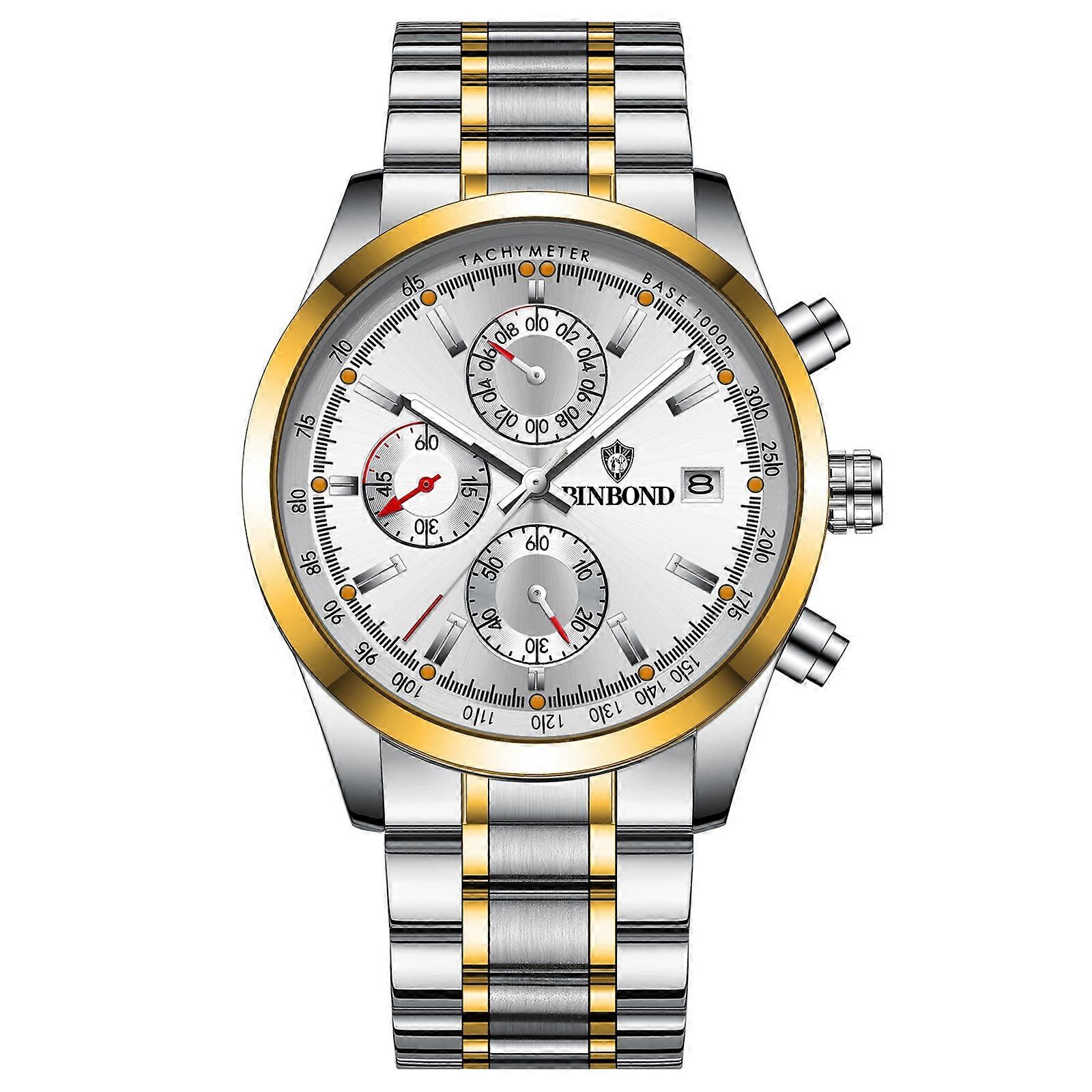 BINBOND B6022 Montre à Quartz Inter-Or-Blanc