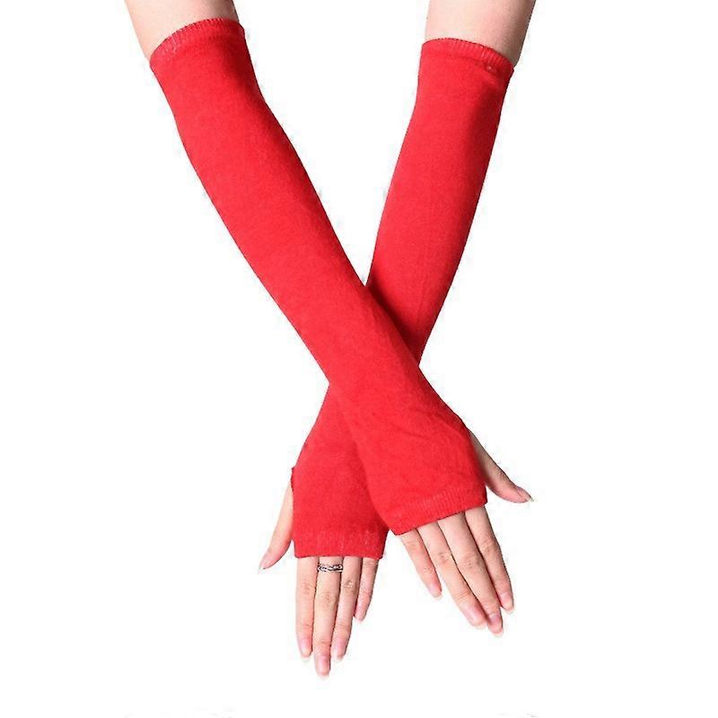 Plain, fingerless, long cuffs - red [30cm] one size