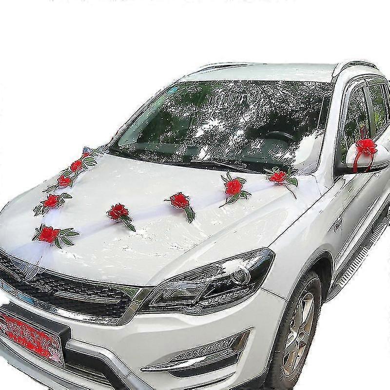 Wedding Car Flower Plate Ribbon Bows Set For All Car S