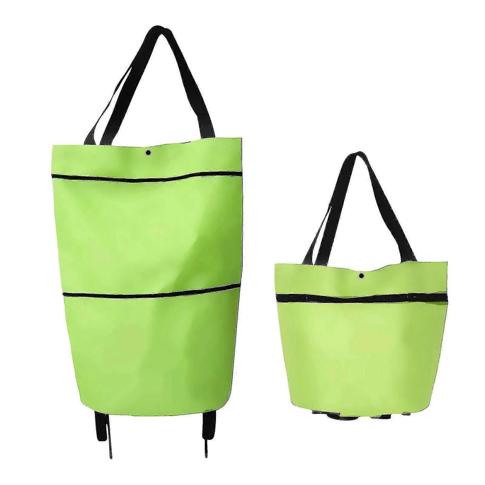 2 In 1 Foldable Shopping Cart Collapsible Two-stage Zipper Folding Shopping Bag With Wheels Foldable