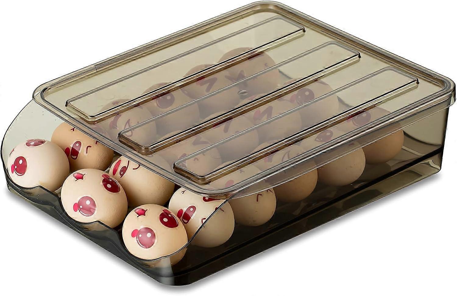 Egg Box with Lid, Automatic Rolling Refrigerator Egg Storage Stackable Fridge Organizer