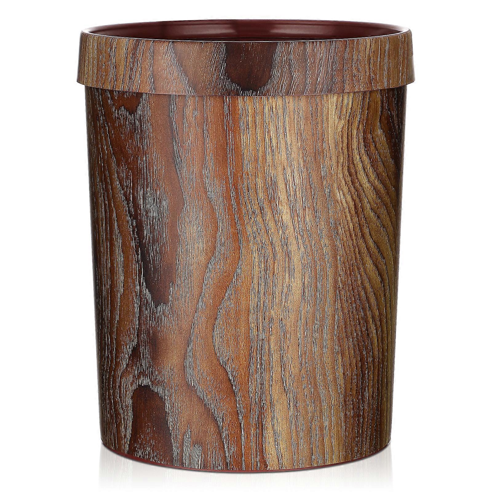 1Pc Woodgraining Container Vintage Trash Can Imitated Solid Wood Trash Can