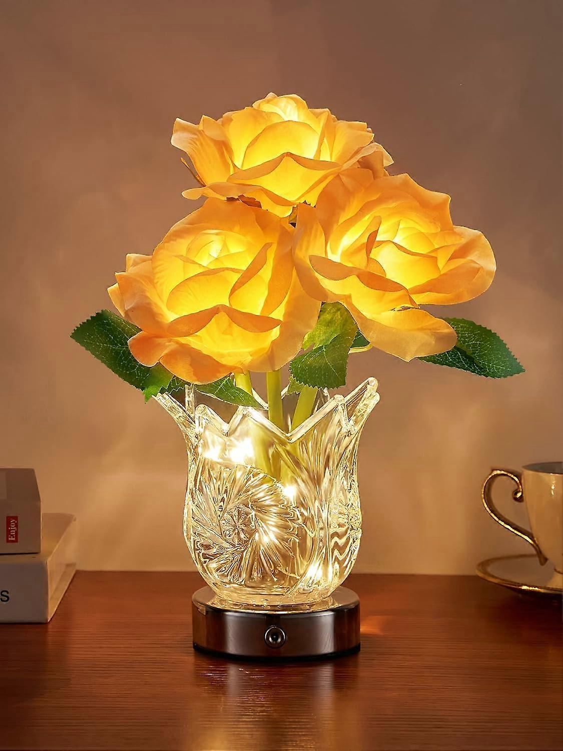 Flower Lamp Touch Lamp, Dimmable Table Lamp Rechargeable Lamp, Forever Rose Lamp Cordless Lamp with Glass Vase, Small Lamp Battery Lamp for Bedroom L