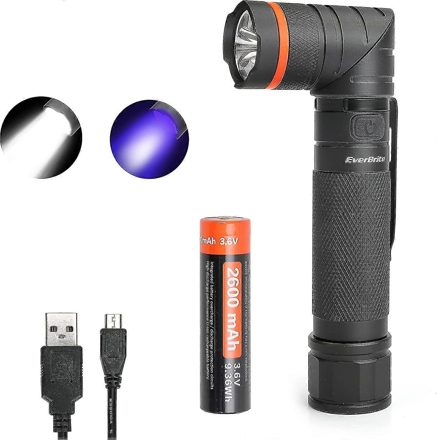 USB Rechargeable Flashlight Waterproof Powerful LED Flashlight 2 in 1 UV Torch, 90 Rotating, 3 Adjustable Lighting Modes for Car Repair, Work, Emergen