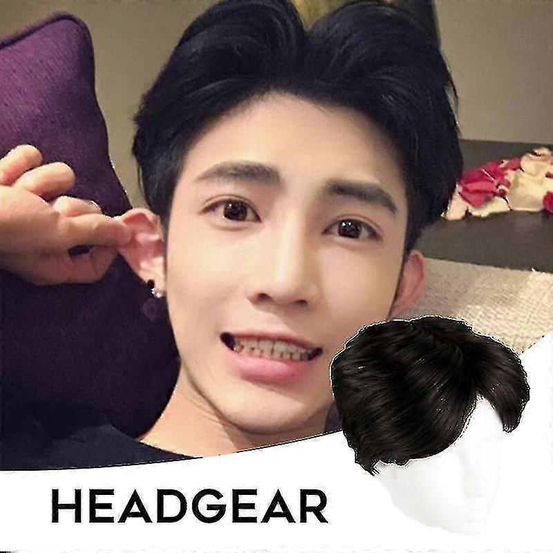 Men'S Black Wig Boys Short Centre Parted Bangs High Temperature Wire B