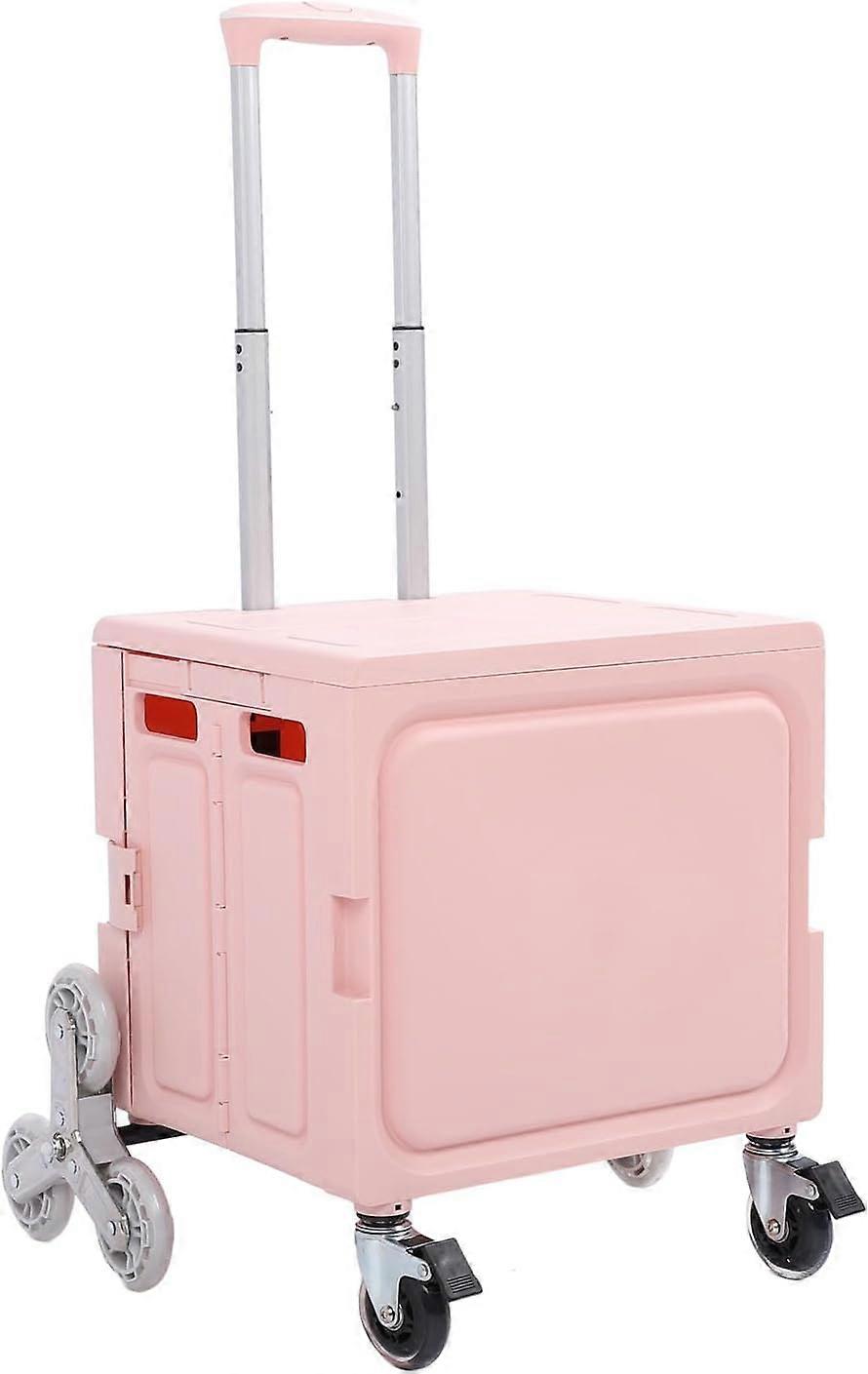 Foldable Utility Cart, Multifunctional Iron PP Aluminum Collapsible Rolling Crate for Mail Pickups (Pink)