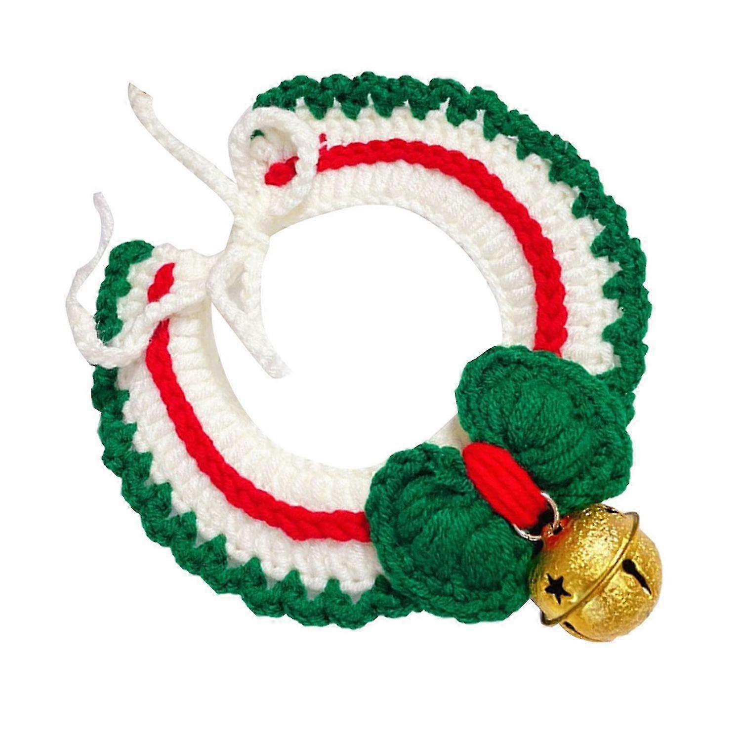 Pet Christmas Collar Adjustable Cute Hand Woven Cat and Dog Knit Cat Collar Scarf with Bell M Golden