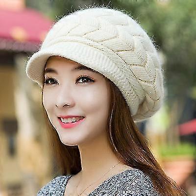 Ladies Winter Warm Knit Hat Wool Snow Ski Hat With Visor