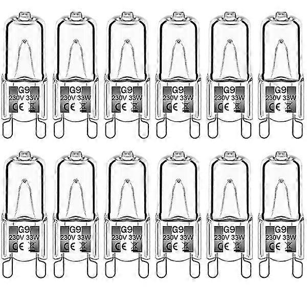 Lot de 12 ampoules halogènes G9 33 W 230 V 2 800 K Blanc chaud 380 lm Capsule transparente Ampoules halogènes à intensité variable Sans flash ni scintillement