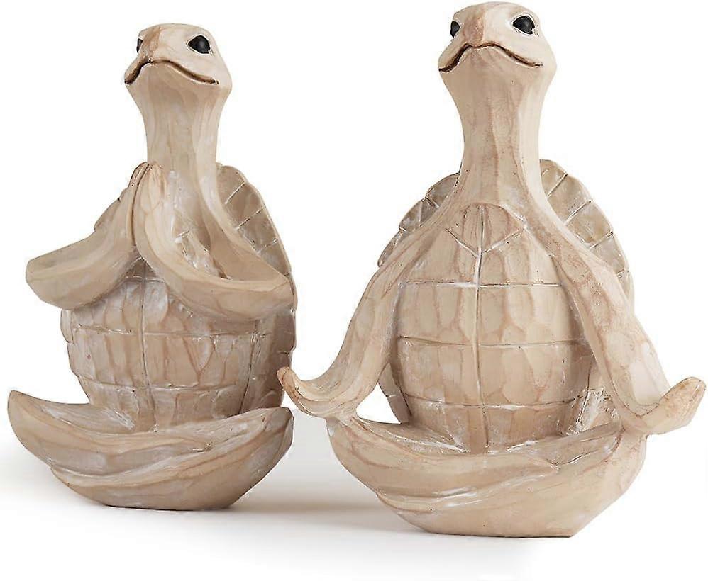 Sea Turtle Figurines Yoga Decor Set of 2 for Office, Home, or Meditation Space, Resin Sculpture, 4 Inch
