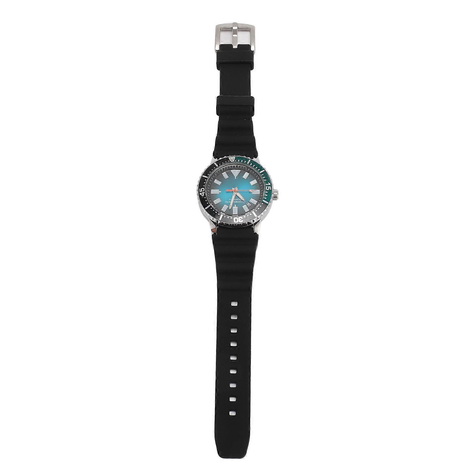 Men Chronograph Watch Rotatable Bezel Self Winding Automatic Movement Waterproof Luxury Big Face Alloy Luminous Analog Watch Silver Blue 