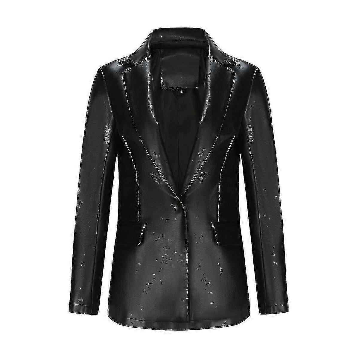 Womens Waterproof Shiny Jacket One Button Leather Blazer
