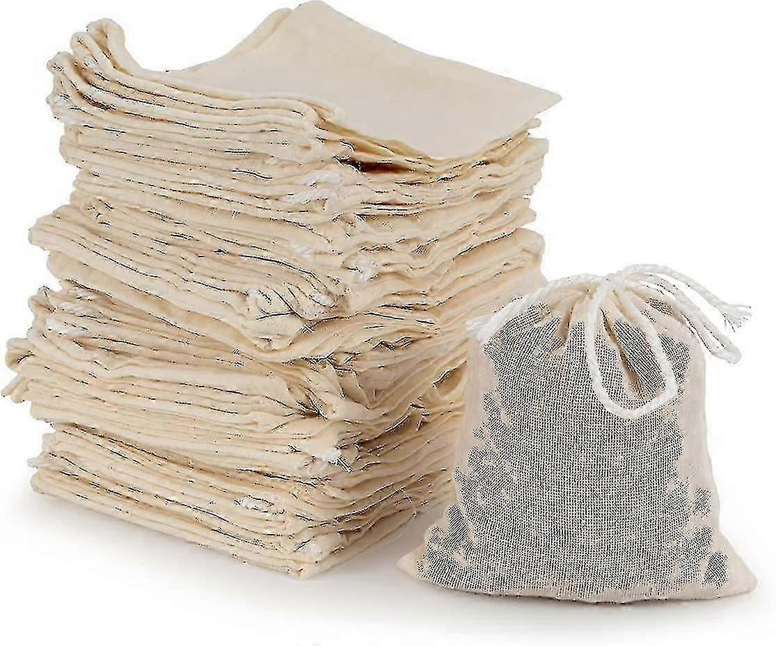 50 sachets en coton, sachets de passoire à thé réutilisables avec cordon de serrage (8 x 10 cm) (t-0-g)
