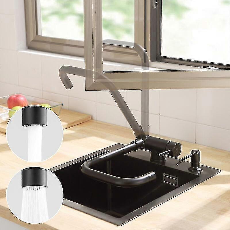 Black Folding Kitchen Mixer Folding Kitchen Faucet With 2 Choice Of Jets Under Window Kitchen Mixer With 360 Swivel Spout Folding Sink Taps In Front O
