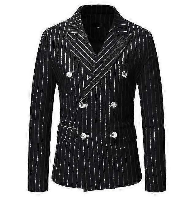 Mens Double-breasted Striped Blazer Suit Jacket