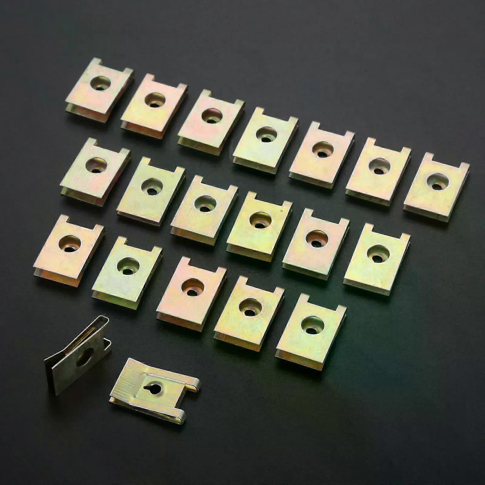 20Pcs Car Fastener Clip Screw Base U Type J98 Nut Mounting Fastener Clips Automobile Engine Fender Bumper Guard Plate Clamp 3mm