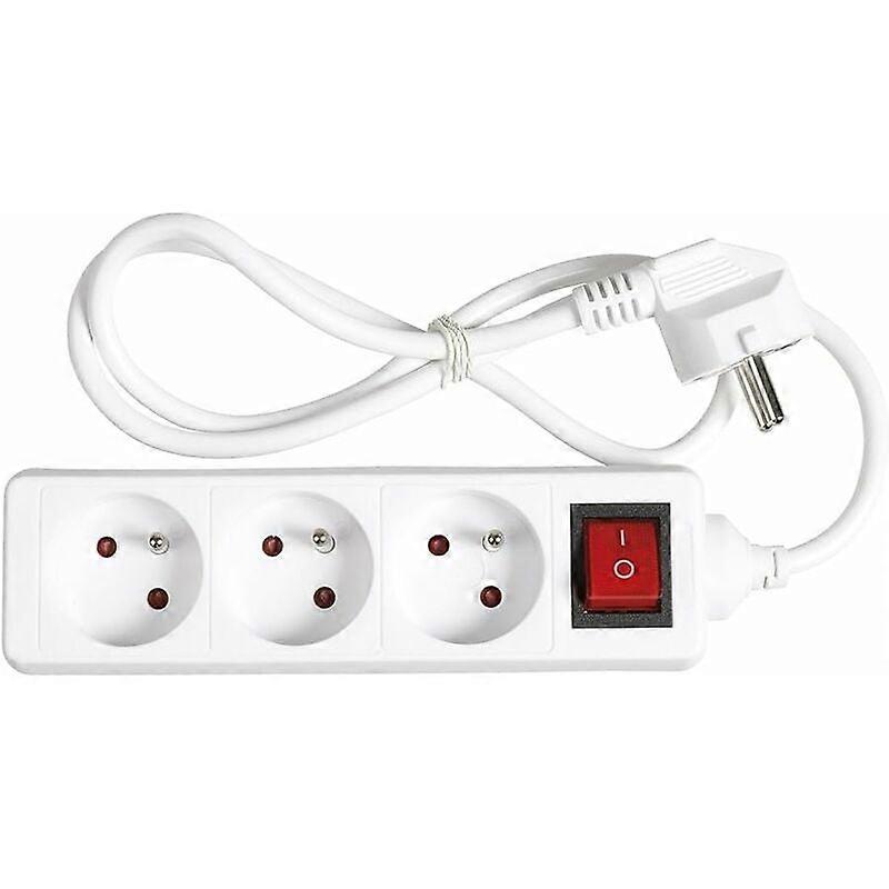 3-socket electrical power strip, multiple socket - 3-socket electrical power strip + switch, electrical power strip extension - 3P / 16A - White -