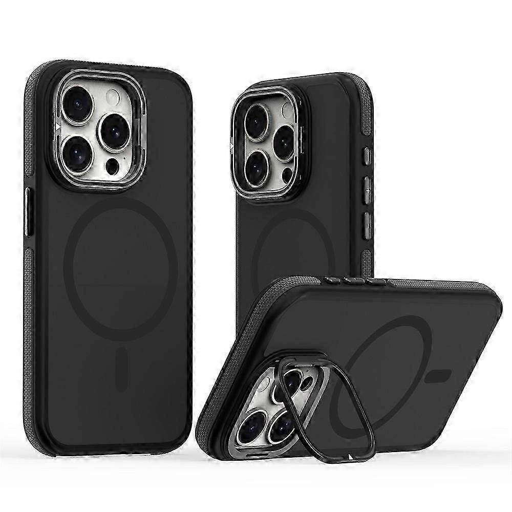 Trendy Luxury Design Camera Stand Phone Case compatible iPhone 11 12 13 14 Plus 15 Pro Max Magnetic Shockproof Lens Holder Black Cover