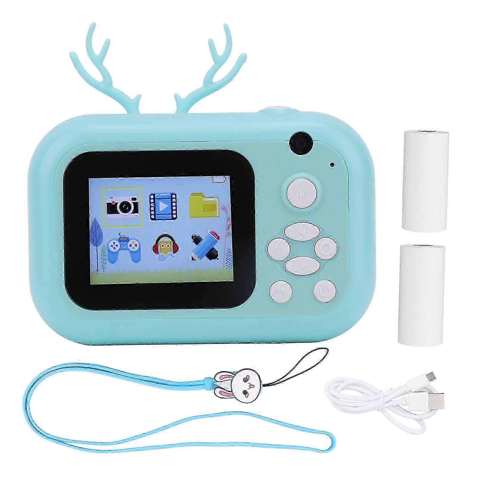 Children Print Camera Mini 24MP Fawn Shape Blue HD Print Paper Roll Instant Photo Cameras