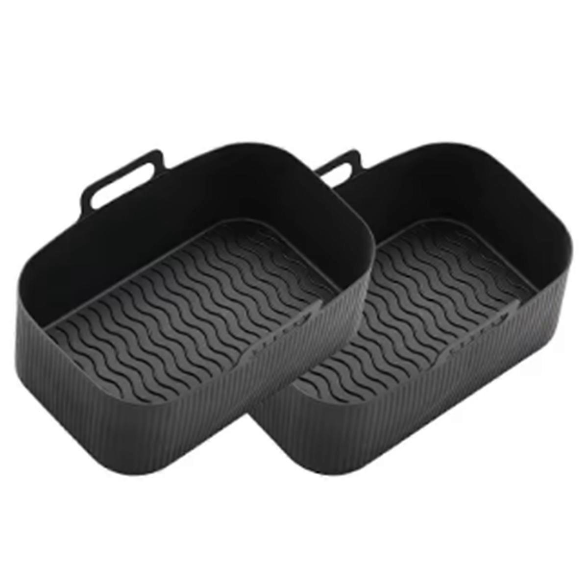2Pcs Silicone Pot for Air Fryer Foldable Basket Air Fryer Rack with Handles Black
