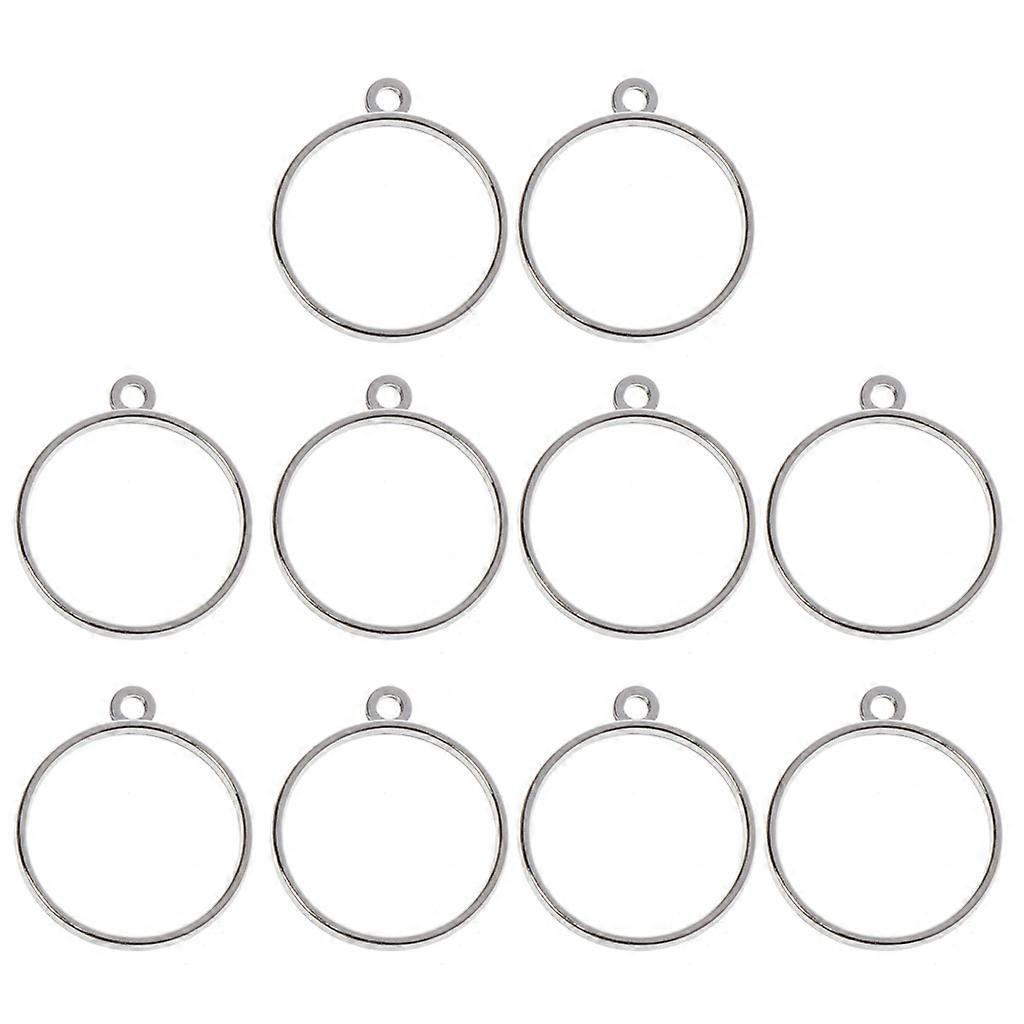 Gold Silver Bronze Color Blank Round Pendant 10x/Set Frame Bezel Trays UV Resin Frame with Loop for DIY Jewelry Making Silver