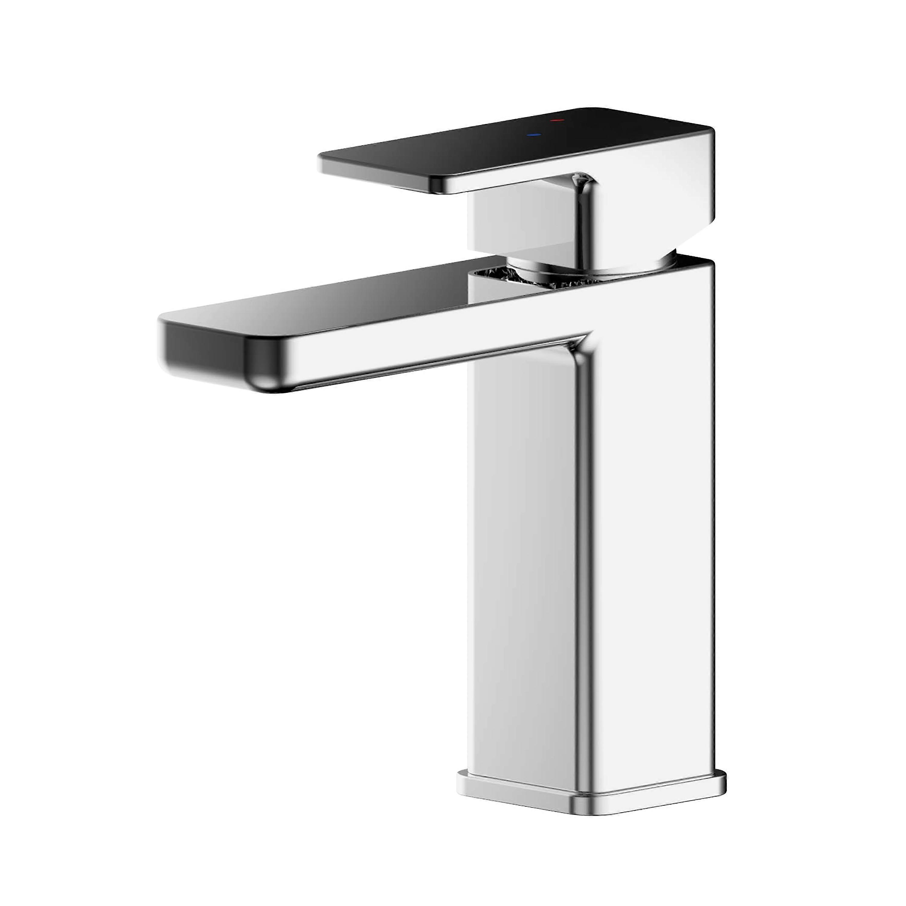 Square Eco Mono Basin Mixer Tap & Push Button Waste - Chrome Faucet