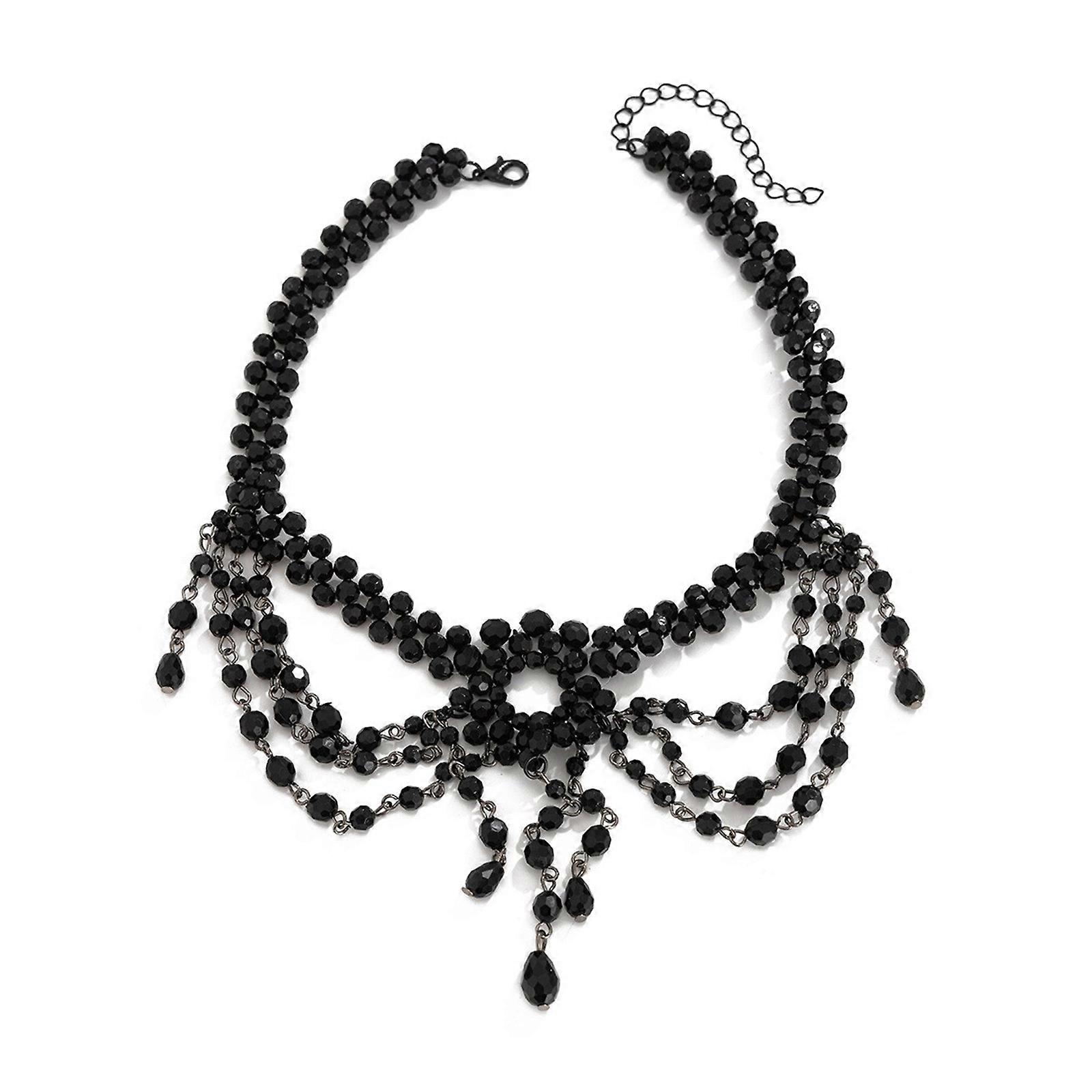Statement Multi Level Gothic Choker Fashionable Multiple Tassels Choker Necklace with Crosses for Gothic Enthusiasts