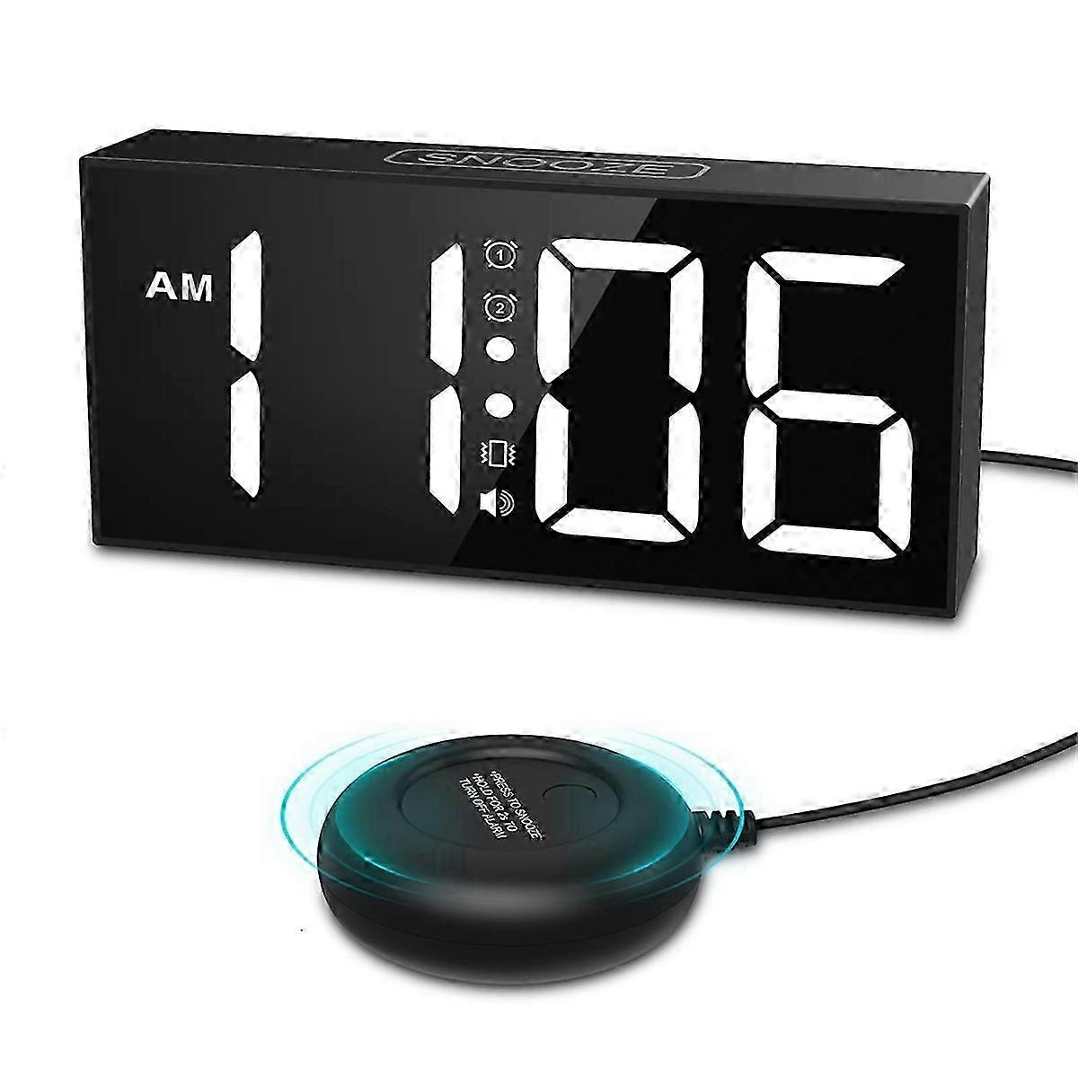 Vibrating Alarm Clock 7.5in Large Display LED Clock Loud Alarm Clock with Bed Shaker for Heavy Sleep