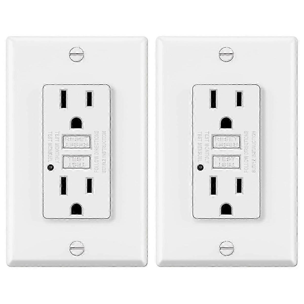 15 Amp Gfci Outlet, Decorative Gfi Outlet With Led Indicator, Ground Fault Circuit Breaker, 2pcs Us Tw