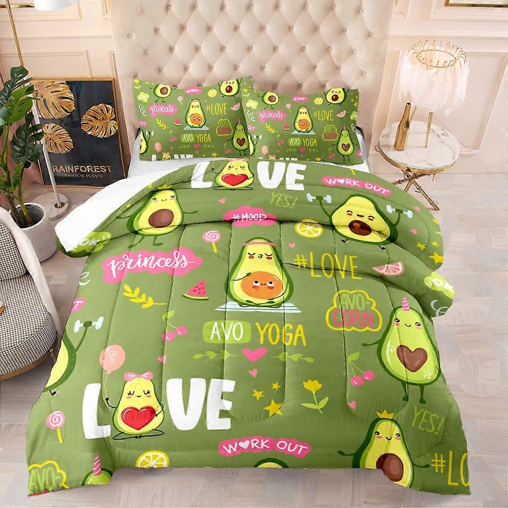 Cartoon Avocado Comforter Set with Lovely Avocado Couple Work Out Pattern for Kids Bedroom Decor Queen Size