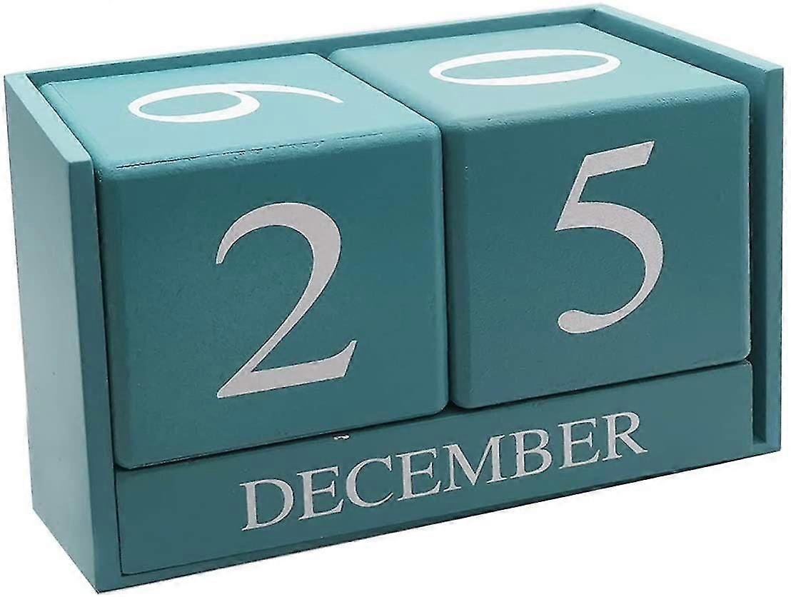 Elegant Wooden Block Calendar for Home Office - Reusable Perpetual Date Reminder Decoration in Blue