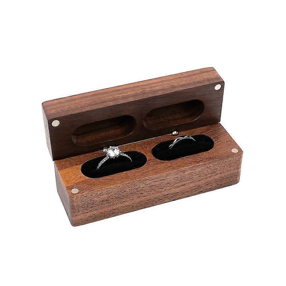 Double Ring Box - Wooden Wedding Ring Carrier with Red Soft Velvet Interior, Elegant Ceremony Storage Solution