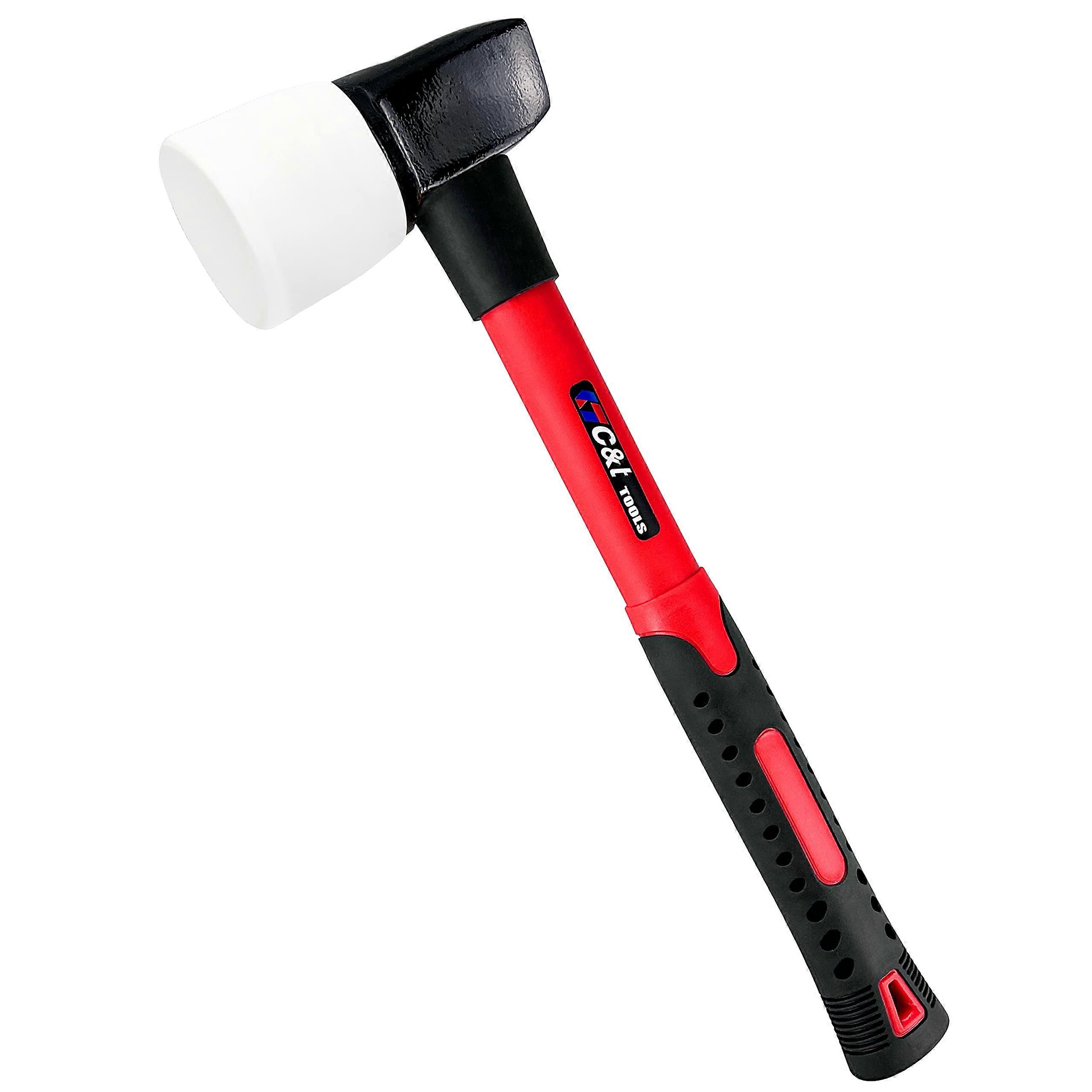 White Rubber Flooring Mallet with Replaceable Non-Marring Head and Fiberglass Handle for Easy Use and Durability