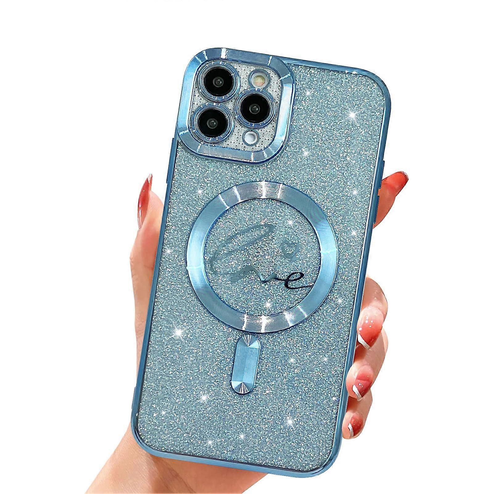 iPhone 11 Pro Magnetic Glitter Clear Case MagSafe Compatible With Luxury Plating Love Heart Pattern
