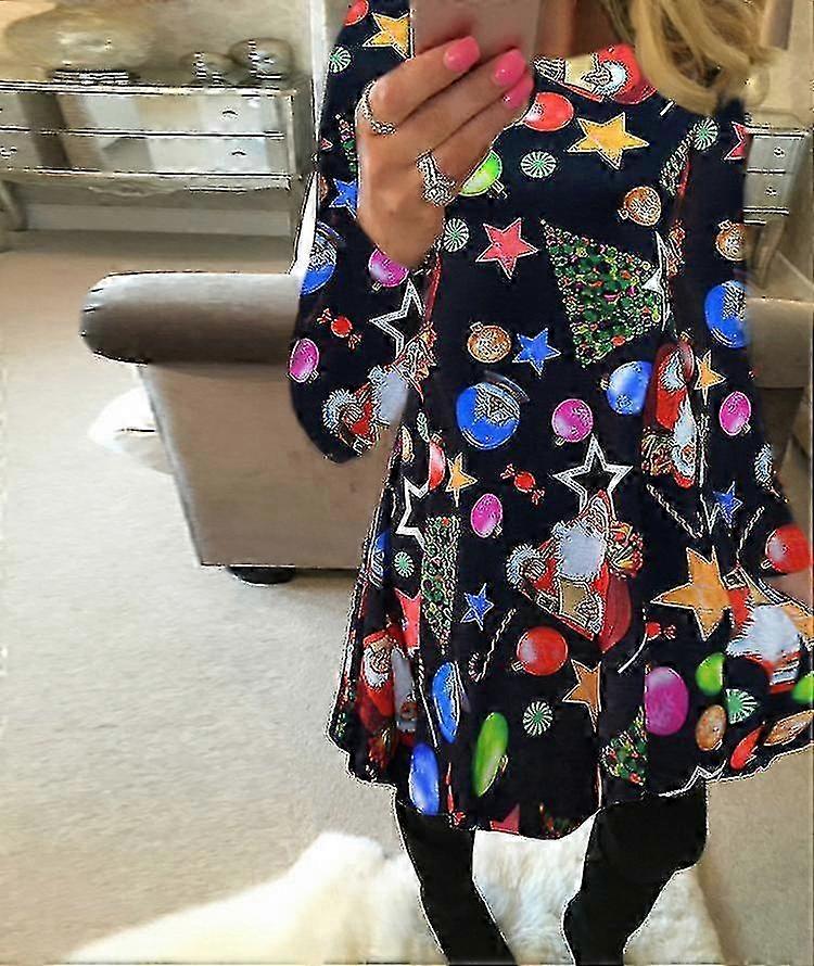 Kvinnors Festlig Swing Klänning Jul Snögubbe Tryck