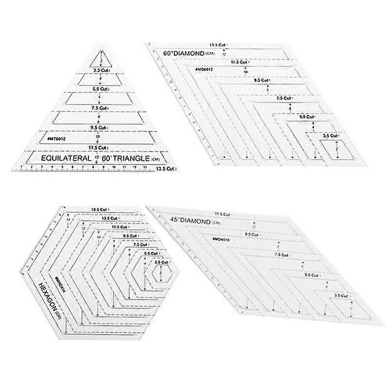 4-piece grade ruler set, DIY sewing ruler, acrylic special-shaped sewing and patchwork ruler, 45 60 ruler, hexagonal, triangular patchwork ruler, for 