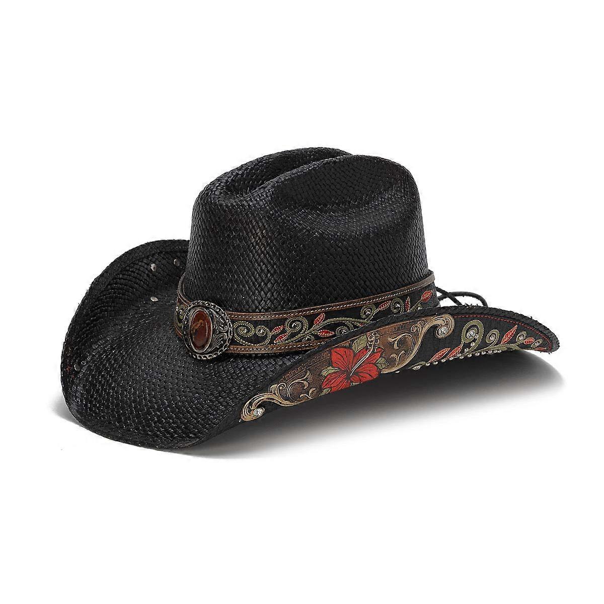 Women's Calico Queen Cowboy Hat with Red Hibiscus Flower
