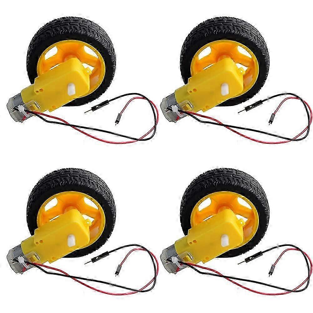 (4 Sets)Mini DC Electric Gear Box Double Shaft Gear TT Motor Plastic Tires Wheel DC 3-6V for Arduino 1:48 Smart Car Robot