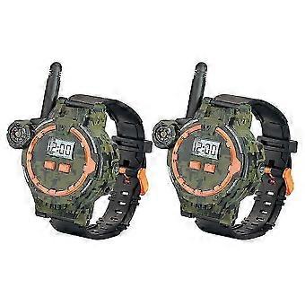 060 2Pcs Kids Mini Walkie Talkie Watch Hands-Free Talking Flashlight Compass Rechargeable Interphone