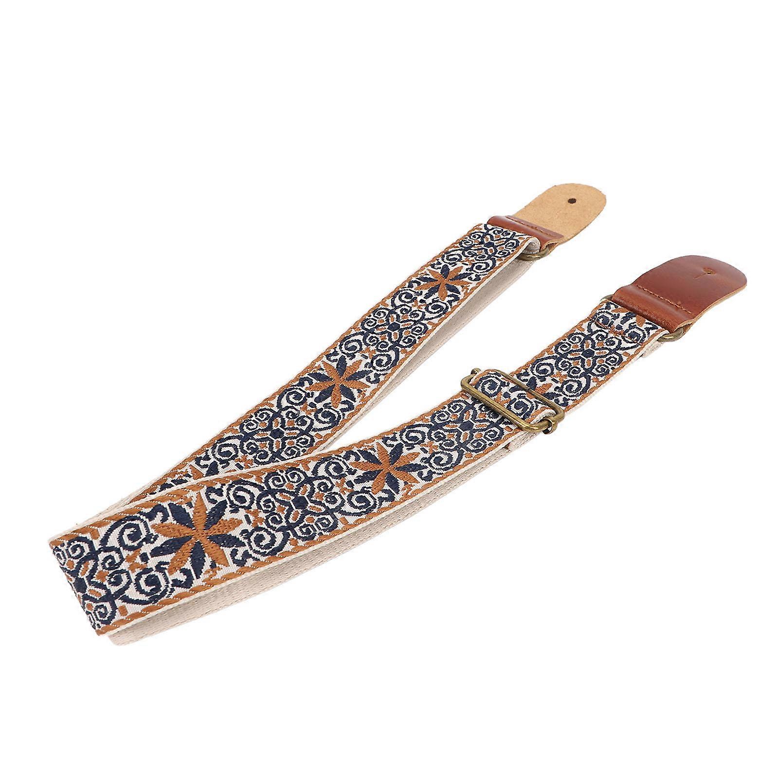 Adjustable Retro Embroidered Ukulele Strap with Metal Buckle