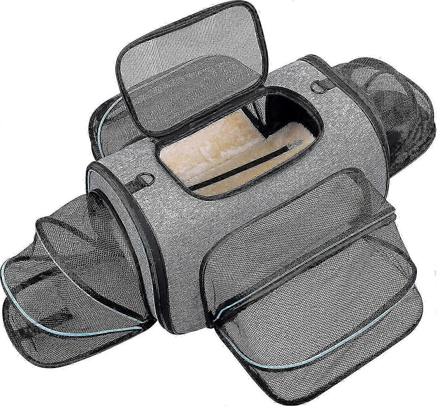 4 Sides Expandable Pet Carrier, Airline Approved Soft-sided Dog Cat Carrier Bag With Fleece Pad For Cats, Puppy And Small Animals-sfygv