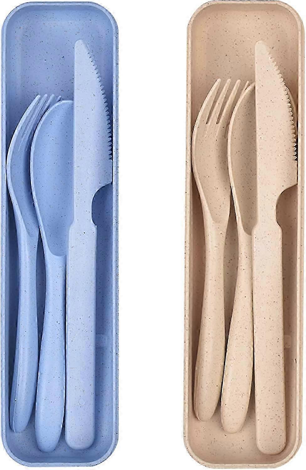 Portable Cutlery Set with Case, 2 Reusable Plastic Utensils, Fork and Spoon, Ideal for Travel and Picnic