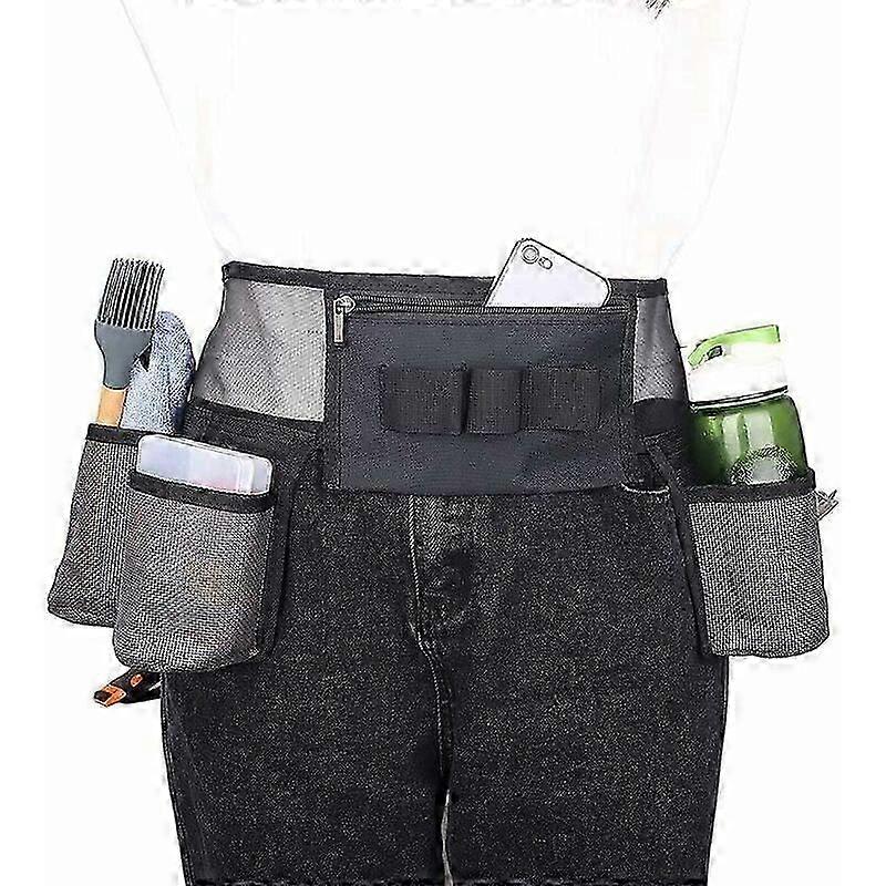 Cleaning Tool Belt with 4 Pockets and 3 Elastic Slots - Adjustable Nylon Mesh Cleaning Belt for House Cleaning - Tool Bag with Belt,,Black