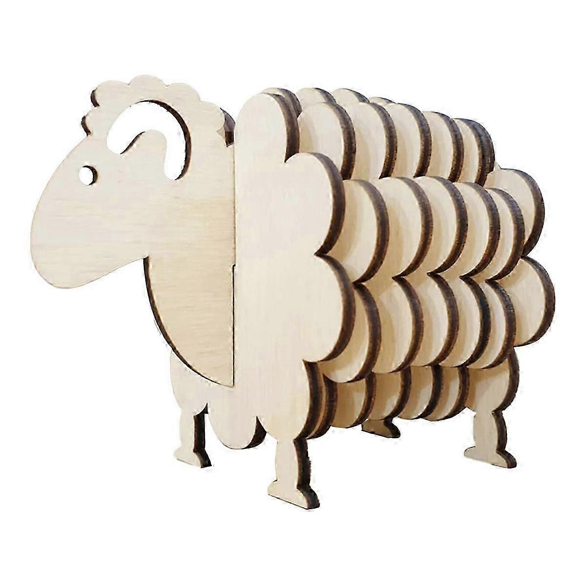 Set of Cute 3D Puzzle Shape Sheep Wooden Drink Coasters