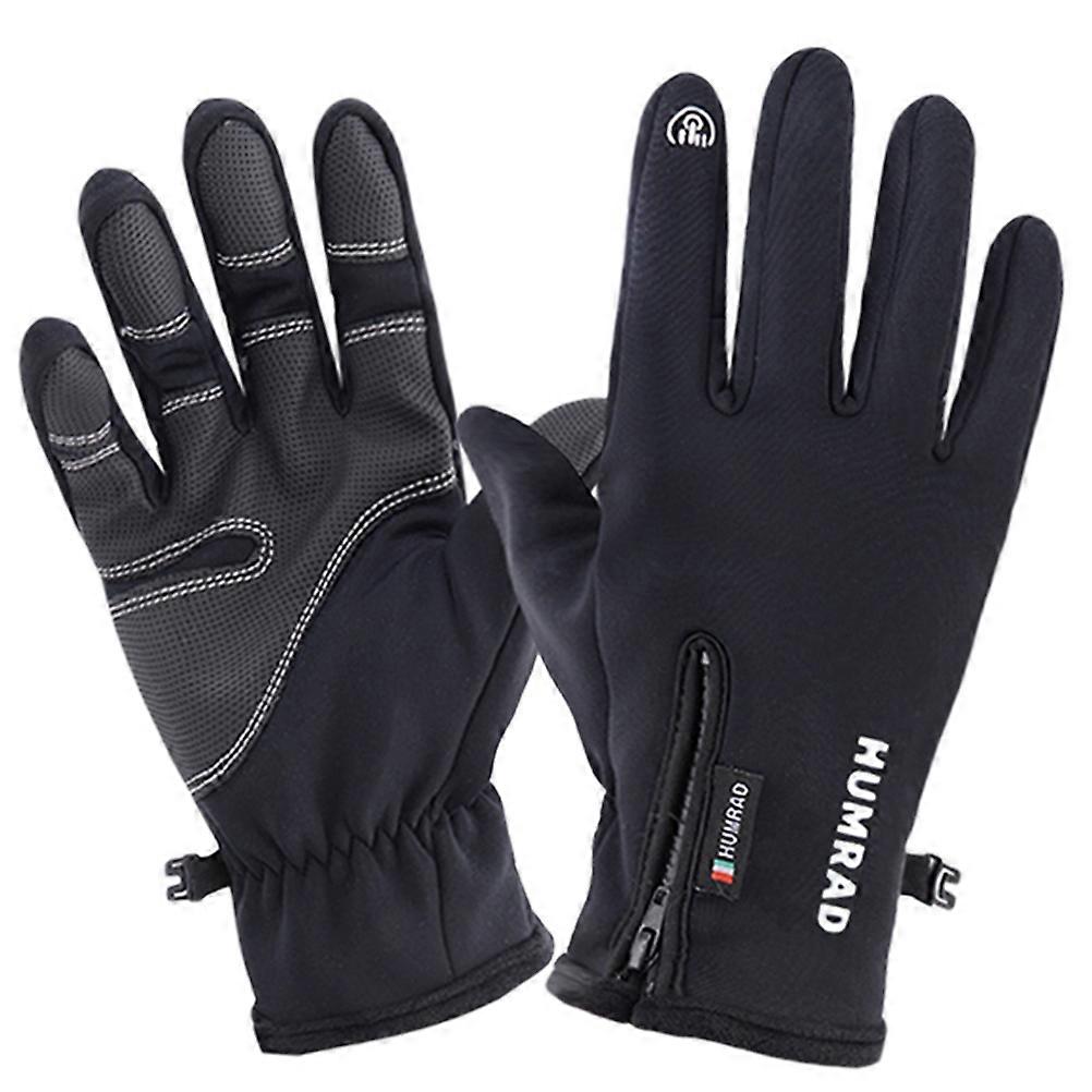 1 Pair Wind Resistant Gloves Men Polar Fleece Touch Screen Compatible for On-road Biking