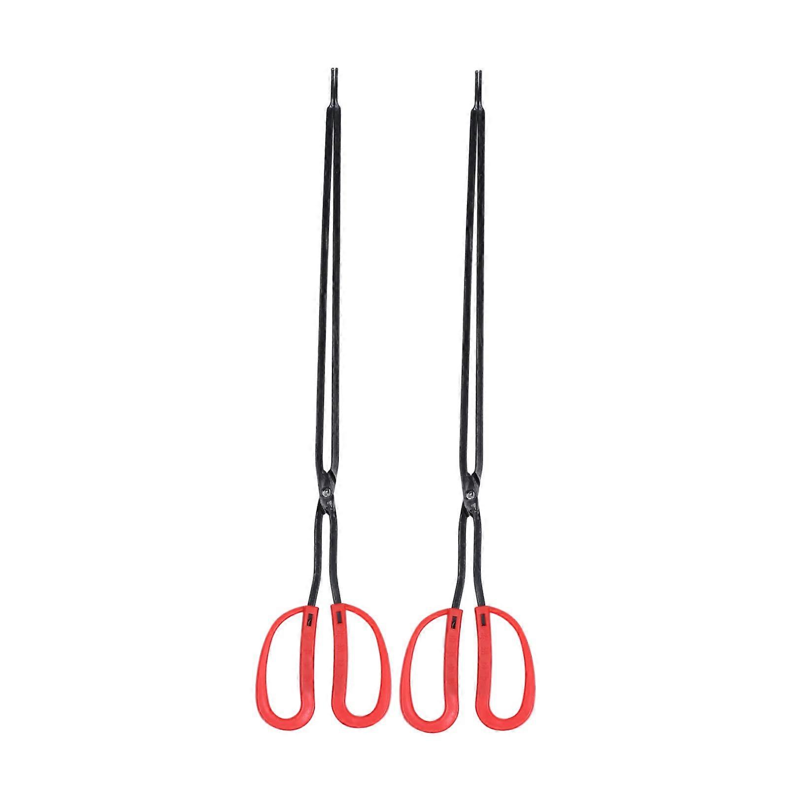 Steel Grill Tongs Set of 2, Heavy-Duty Briquette Grabber and Waste Picker for Outdoor Use, Charcoal Handling Tool