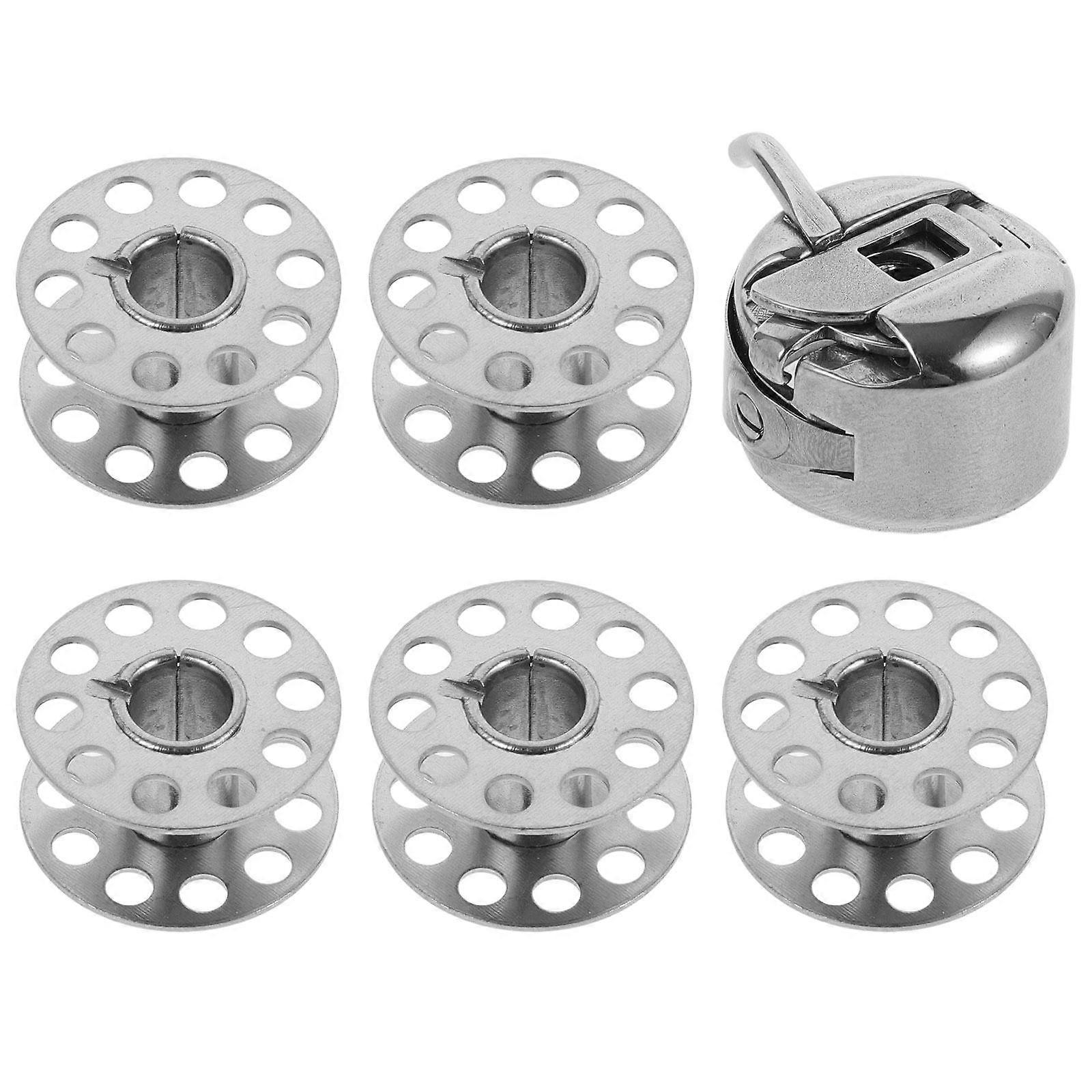 Industrial Sewing Machine Bobbin Case with Metal Bobbins Durable Quick Sewing Accessory for Professionals Silver 1 Set