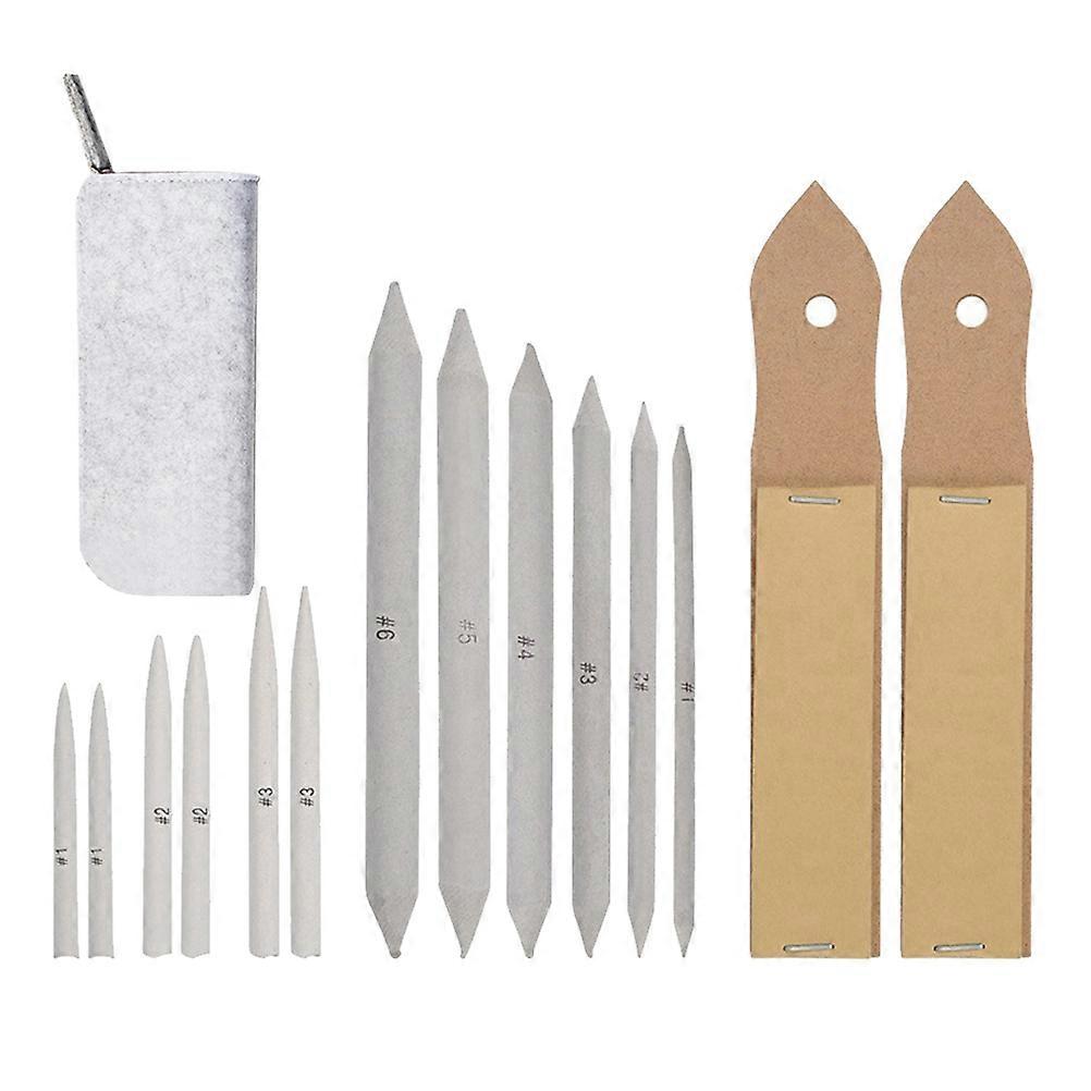 15 Piece Stumps and Tortillions Set with Sandpaper Sharpener – Essential Drawing Tools for Artists, Beginners, and Students – Light Grey Bag for